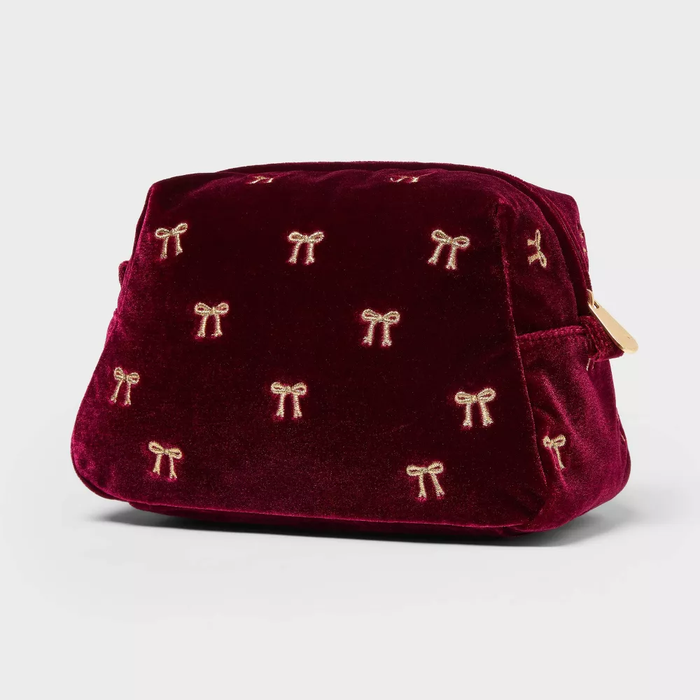 Velvet Bow Embroidery Cosmetic Makeup Bag